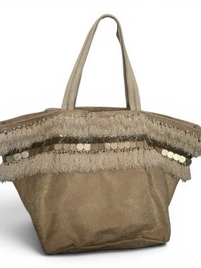 Jasper & Jeera Anthropologie tote bag featuring Fringe and Sequin - Gold